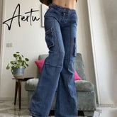 Vintage Slim Jeans Low Rise Jeans Women Spring Autumn Streetwear Denim Trousers Femme Vintage Casual Flare Pants Chic Aiertu