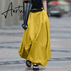 Vintage Summer Skirts Women High Waist Solid Cotton Linen Skirt Saia Female Beach Maxi Long Skirts Jupe Faldas 7 Aiertu