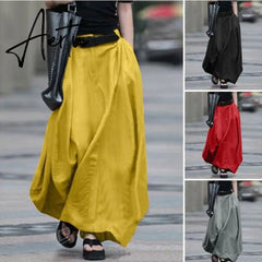 Vintage Summer Skirts Women High Waist Solid Cotton Linen Skirt Saia Female Beach Maxi Long Skirts Jupe Faldas 7 Aiertu
