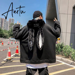 VOOCIEC Autumn Gothic Harajuku Style Couple Hoodie Cute Rabbit Ear Pullover Fashionable Loose Slim Long Couple's Preppy Coath Aiertu