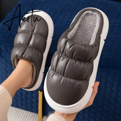 Waterproof Non-Slip Home Slippers Winter Warm Women Indoor Cotton Men Non-slips Ladies Soft Slippers Memory Foam Couples Shoes Aiertu