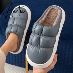 Waterproof Non-Slip Home Slippers Winter Warm Women Indoor Cotton Men Non-slips Ladies Soft Slippers Memory Foam Couples Shoes Aiertu