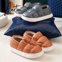 Waterproof Non-Slip Home Slippers Winter Warm Women Indoor Cotton Men Non-slips Ladies Soft Slippers Memory Foam Couples Shoes Aiertu