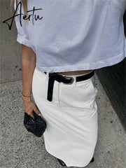 White Fashion High Waist Maxi Skirt Female Split Solid Pocket Streetwear Patchwork Casual Long Skirt For Women Maxi Skirt Aiertu
