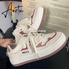 White Japanese Platform Canvas Sports Running Shoes Women's Sneakers New Casual Design Vulcanize Flat Tennis Basket Lolita Aiertu