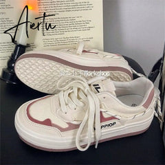 White Japanese Platform Canvas Sports Running Shoes Women's Sneakers New Casual Design Vulcanize Flat Tennis Basket Lolita Aiertu