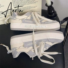 White Japanese Platform Canvas Sports Running Shoes Women's Sneakers New Casual Design Vulcanize Flat Tennis Basket Lolita Aiertu