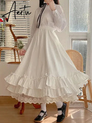 White Long Skirts Women Japanese Style Lace Double Layer Skirt Female Fashion Sweet Loose Half Skirt Preppy Ruffled A-line Skirt Aiertu