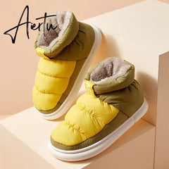 Winter Ankle Boots Women Cottons Warm Shoes Female Ankle Boots Classic Stitching High-top Couples Soft Warm Down Snow Boots Aiertu