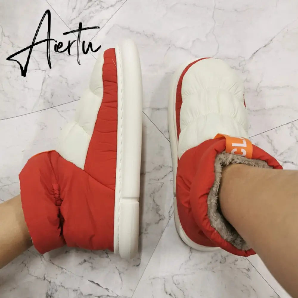 Winter Ankle Boots Women Cottons Warm Shoes Female Ankle Boots Classic Stitching High-top Couples Soft Warm Down Snow Boots Aiertu
