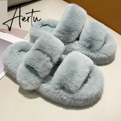 Winter Fashion Soft Warm Comfort Flat Fur Slipper Brand Designer Slip On Loafers Mules Flip Flops Casual Ytmtloy Indoor Aiertu