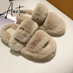 Winter Fashion Soft Warm Comfort Flat Fur Slipper Brand Designer Slip On Loafers Mules Flip Flops Casual Ytmtloy Indoor Aiertu