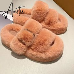 Winter Fashion Soft Warm Comfort Flat Fur Slipper Brand Designer Slip On Loafers Mules Flip Flops Casual Ytmtloy Indoor Aiertu