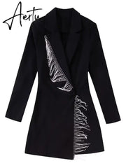 Winter Fashion Tassel Jumpsuit for Women Fashion Long Sleeve Blazer Playsuit Rompers Party Outfits Office Casual Jumpsuit Aiertu