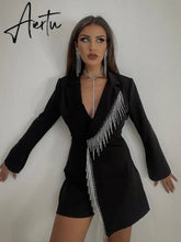 Winter Fashion Tassel Jumpsuit for Women Fashion Long Sleeve Blazer Playsuit Rompers Party Outfits Office Casual Jumpsuit Aiertu