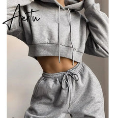 Winter Fleece Hoodies Short Tops and Pants 2 Piece Set Women Tracksuit Sportswear Fashion Casual Streetwear Clothes Outfit Aiertu