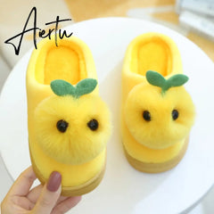 Winter Kids Slippers for Girls Indoor Toddler Boys Furry Fur Slides Home Baby Shoes Warm Anti-slip Children's Slipper CSH959 Aiertu