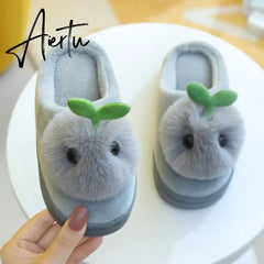 Winter Kids Slippers for Girls Indoor Toddler Boys Furry Fur Slides Home Baby Shoes Warm Anti-slip Children's Slipper CSH959 Aiertu