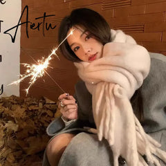 Winter Scarf Women Luxury Autumn Winter Cashmere Scarf Thickened Warm Shawl Classic Tassels Fluffy Scarf Solid Color Soft Shawl Aiertu