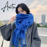 Winter Scarf Women Luxury Autumn Winter Cashmere Scarf Thickened Warm Shawl Classic Tassels Fluffy Scarf Solid Color Soft Shawl Aiertu