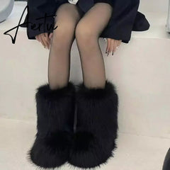 Winter Shoe Women's Winter Fluffy Faux Fox Fur Boots Woman Plush Warm Snow Boots Luxury Footwear Girls' Furry Fur Bottes Fashion Aiertu