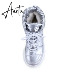 Winter Snow Boots for Women Lace-Up Female Cotton Shoes Anti-skid Waterproof Outdoor Travel Ladies Ankle Boot with Warm Fur Aiertu