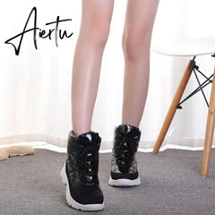 Winter Snow Boots for Women Lace-Up Female Cotton Shoes Anti-skid Waterproof Outdoor Travel Ladies Ankle Boot with Warm Fur Aiertu