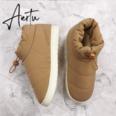 Winter Sonw Boots Women Shoes Warm Cotton Fabric Woman Boots Comfort Down Warm Shoes Thick Bottom Soft Flat Female Footwear Aiertu