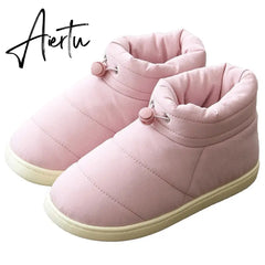 Winter Sonw Boots Women Shoes Warm Cotton Fabric Woman Boots Comfort Down Warm Shoes Thick Bottom Soft Flat Female Footwear Aiertu