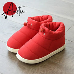 Winter Sonw Boots Women Shoes Warm Cotton Fabric Woman Boots Comfort Down Warm Shoes Thick Bottom Soft Flat Female Footwear Aiertu