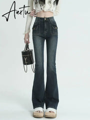 Winter Vintage Flare Jeans Women Streetwear High Waist Chic Casual Y2K Denim Pants Female Korean Style Harajuku Slim Pants Aiertu