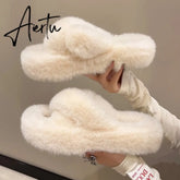 Winter Warm Fashion Slipper Women Modern Slides Outside Design Fluffy Slippers Indoor Soft Plush Shoes Women Warm Slippers Aiertu