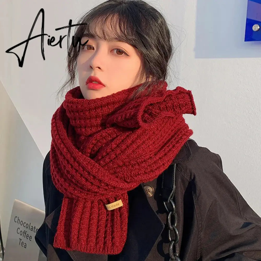 Winter Warm Knitted Scarves Long Size Thickened Women Scarf Korean Casual Outdoors Thermal Men's Black Scarf Christmas Gifts Aiertu