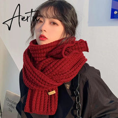 Winter Warm Knitted Scarves Long Size Thickened Women Scarf Korean Casual Outdoors Thermal Men's Black Scarf Christmas Gifts Aiertu
