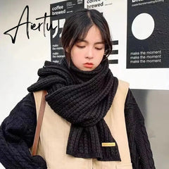 Winter Warm Knitted Scarves Long Size Thickened Women Scarf Korean Casual Outdoors Thermal Men's Black Scarf Christmas Gifts Aiertu