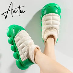 Winter Woman Fur Shoes High Heels Chunky Female Ankle Boots Platform Outside Wear Wholesale Cotton Footwear Women's Snow Boot Aiertu