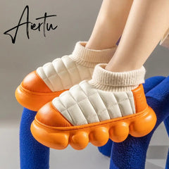 Winter Woman Fur Shoes High Heels Chunky Female Ankle Boots Platform Outside Wear Wholesale Cotton Footwear Women's Snow Boot Aiertu