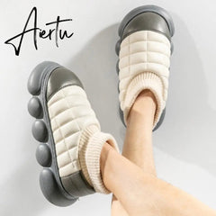 Winter Woman Fur Shoes High Heels Chunky Female Ankle Boots Platform Outside Wear Wholesale Cotton Footwear Women's Snow Boot Aiertu