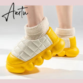 Winter Woman Fur Shoes High Heels Chunky Female Ankle Boots Platform Outside Wear Wholesale Cotton Footwear Women's Snow Boot Aiertu