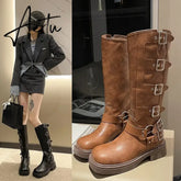 Woman Boots Knee High Platfrom Studded Spring Summer Knight Combat Gothic Elegant Medium Heel Women's Shoes Motorcycle Footwear Aiertu