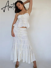 Women 2 Piece Long Skirt Outfits Bandage Ruched Camisole and Elastic Bodycon Long Fishtail Skirt Summer Beachwear Aiertu