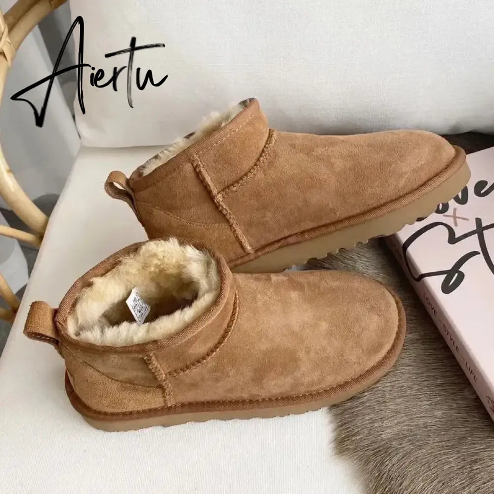 Women Australia Boots Designer Ultra Mini Platform Boot Chestnut Slippers Winter Warm Fur Cow Leather Wool Suede Snow Boots Aiertu