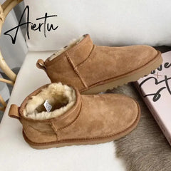 Women Australia Boots Designer Ultra Mini Platform Boot Chestnut Slippers Winter Warm Fur Cow Leather Wool Suede Snow Boots Aiertu