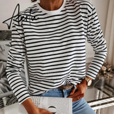 Women Black And White Stripes O Neck Casual Tops Long Sleeve Loose Pullover T-shirt Srping New Fashion Korea Shirt Aiertu