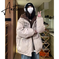 Women Black Down Jacket Coat Letter Fashion Hooded Streetwear Windproof Thicken Duck Down Feather Female Puffer Winter Outwear Aiertu