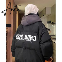 Women Black Down Jacket Coat Letter Fashion Hooded Streetwear Windproof Thicken Duck Down Feather Female Puffer Winter Outwear Aiertu