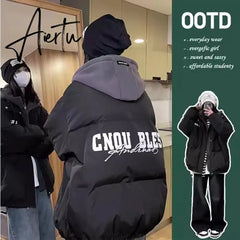 Women Black Down Jacket Coat Letter Fashion Hooded Streetwear Windproof Thicken Duck Down Feather Female Puffer Winter Outwear Aiertu