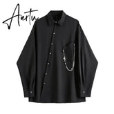 Women Black Gothic Shirt Autumn Long Sleeve Loose Fashion Casual Streetwear Vintage Harajuku Black Goths Blouse Tops Aiertu
