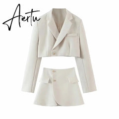 Women Blazer Clothing Two Piece Set Women Suits With Skirt Female Suit Tweed Long Sleeves Short Skirt Suits Blazer Aiertu