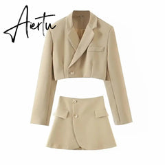 Women Blazer Clothing Two Piece Set Women Suits With Skirt Female Suit Tweed Long Sleeves Short Skirt Suits Blazer Aiertu